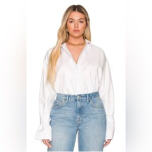 Good American Tabbed Poplin Shirt in White001 NWT GA Size 3/4 Size L/XL